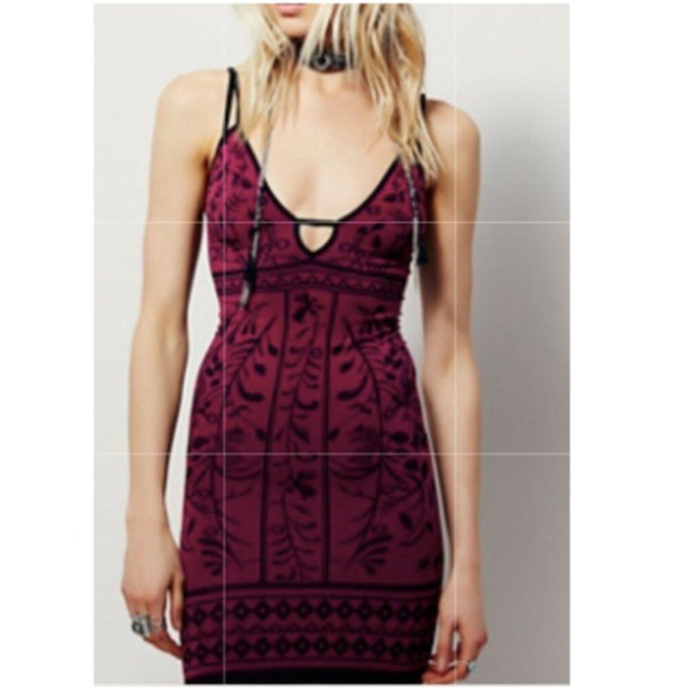Intimately Free People Red & Black Pattern Bodycon Mini Dress